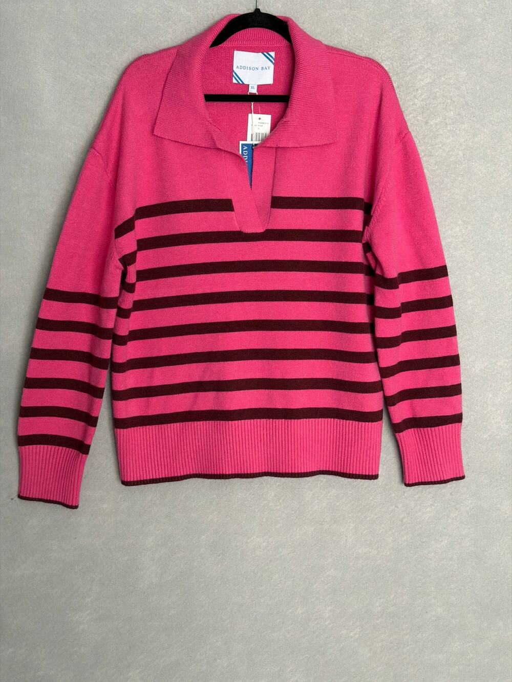 Addison Bay Carlyle Rugby Sweater Rose/Lacquer Women's XL NEW